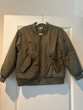 Zara Kids Olive Green Puffer Bomber Jacket